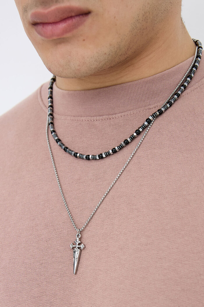 Simple men's necklace with sword charm - silver  Picture3